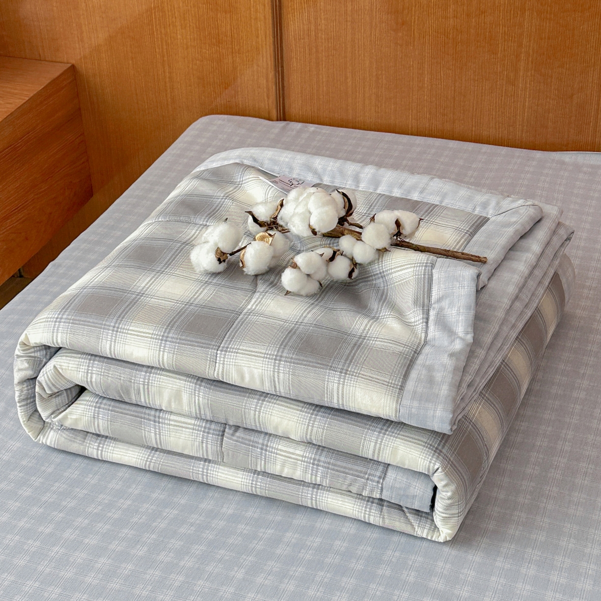 91家纺网 家纺一手货源 找家纺 尊妙被业 2026新款里外全棉100%新疆棉花夏被被子被芯-简约风 摩卡条纹-蓝