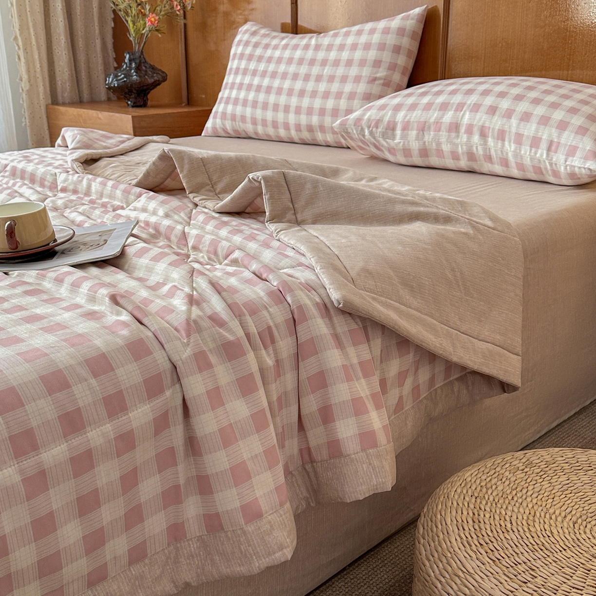 91家纺网 家纺一手货源 找家纺 尊妙被业 2026新款里外全棉100%新疆棉花夏被被子被芯-简约风 格瑞-粉