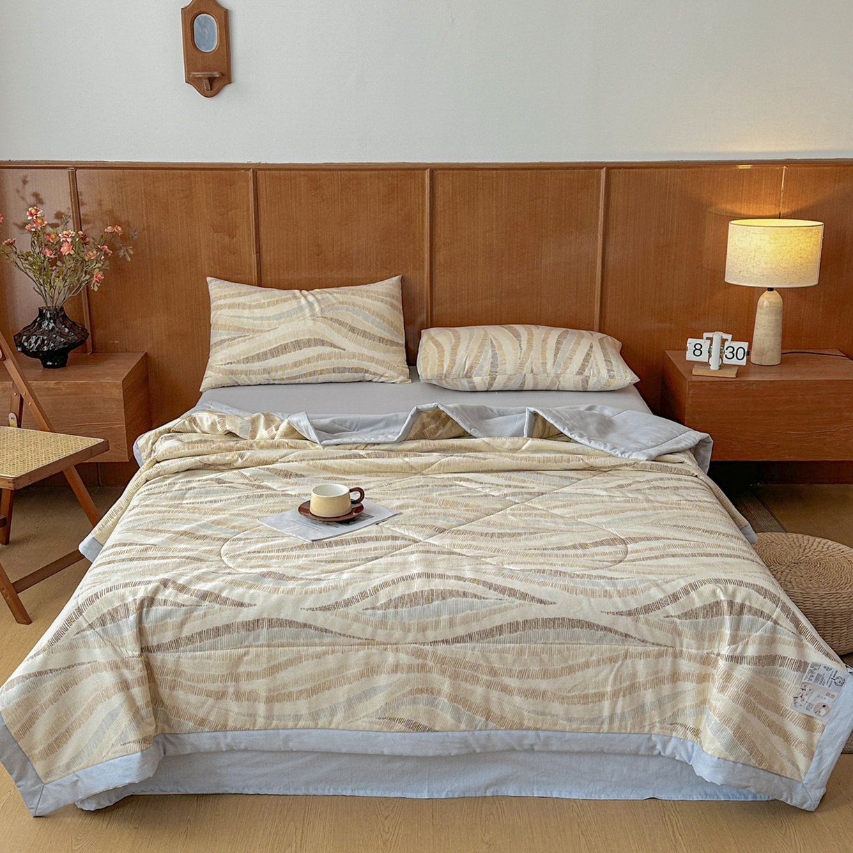 91家纺网 家纺一手货源 找家纺 尊妙被业 2026新款里外全棉100%新疆棉花夏被被子被芯-简约风 浪织纹