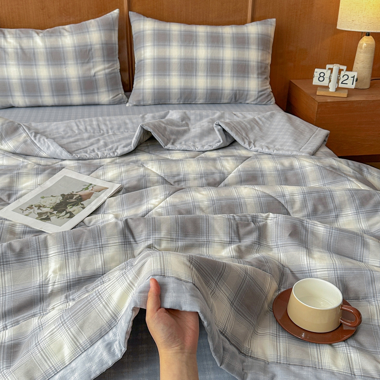 91家纺网 家纺一手货源 找家纺 尊妙被业 2026新款里外全棉100%新疆棉花夏被被子被芯-简约风 摩卡条纹-蓝