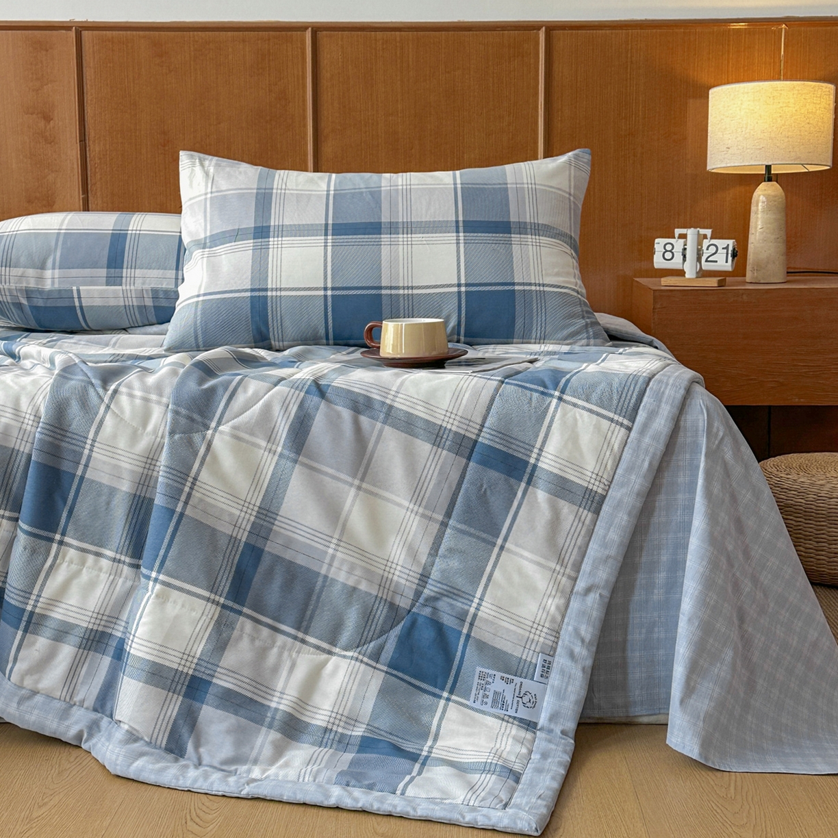 91家纺网 家纺一手货源 找家纺 尊妙被业 2026新款里外全棉100%新疆棉花夏被被子被芯-简约风 悬浮晶阵-蓝