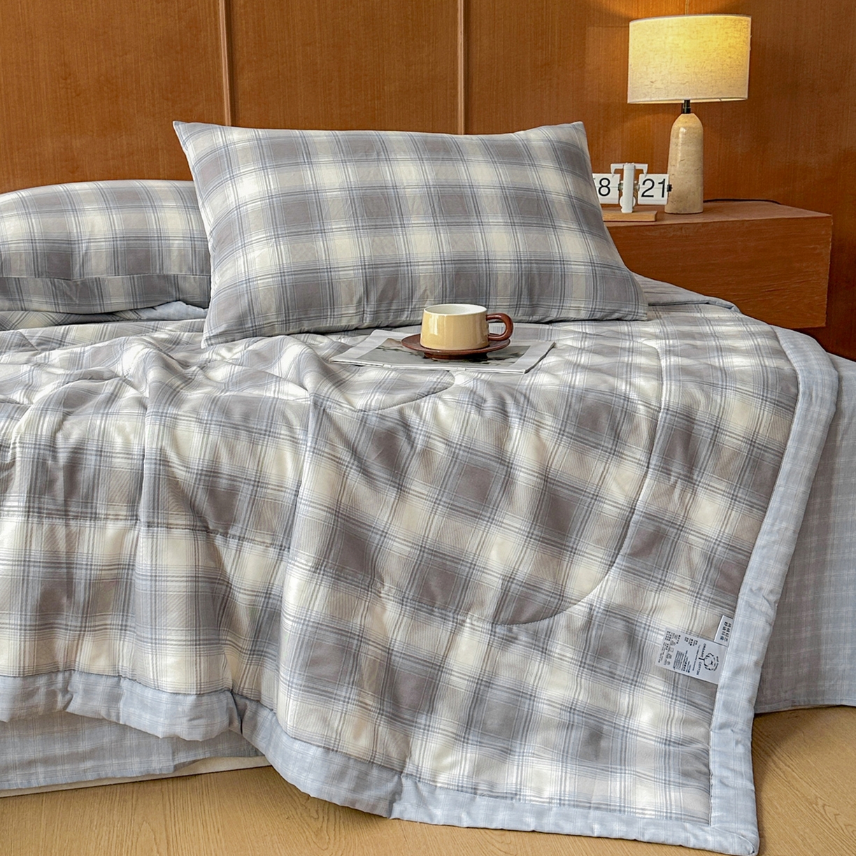 91家纺网 家纺一手货源 找家纺 尊妙被业 2026新款里外全棉100%新疆棉花夏被被子被芯-简约风 摩卡条纹-蓝