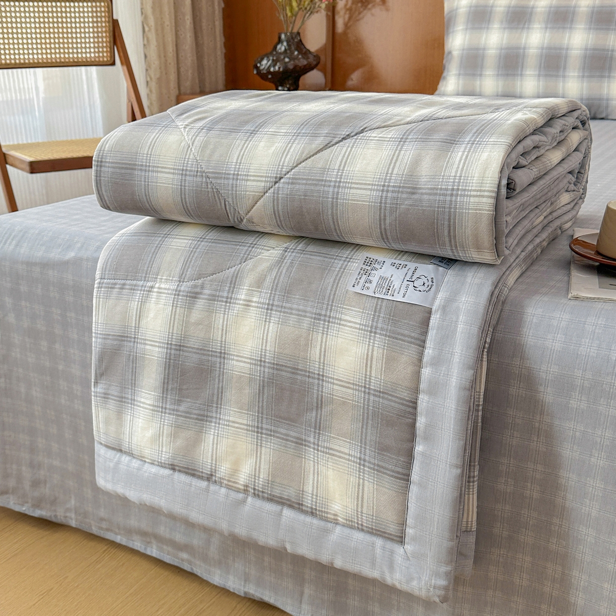91家纺网 家纺一手货源 找家纺 尊妙被业 2026新款里外全棉100%新疆棉花夏被被子被芯-简约风 摩卡条纹-蓝