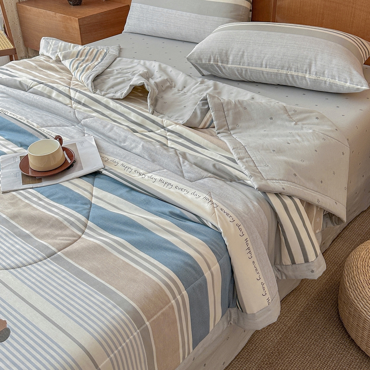 91家纺网 家纺一手货源 找家纺 尊妙被业 2026新款里外全棉100%新疆棉花夏被被子被芯-简约风 素纹小伴-兰