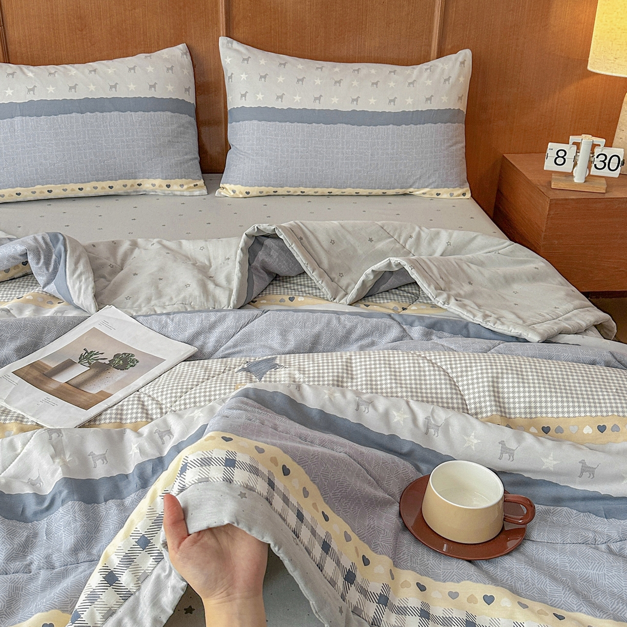 91家纺网 家纺一手货源 找家纺 尊妙被业 2026新款里外全棉100%新疆棉花夏被被子被芯-简约风 蓝星语