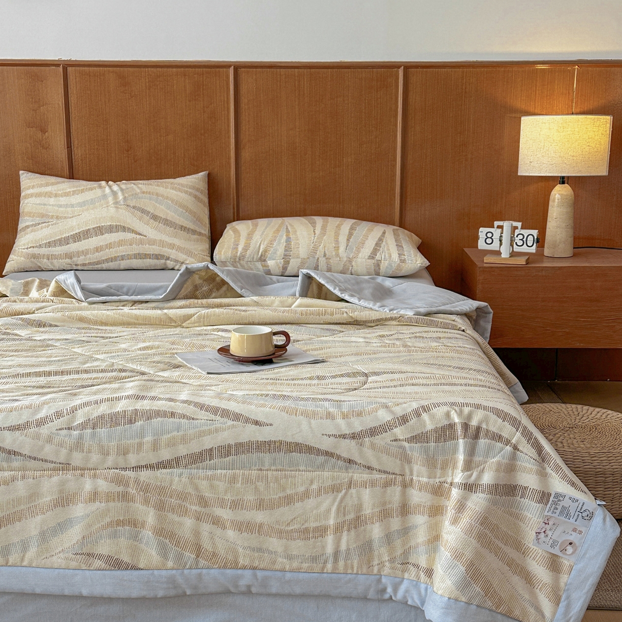 91家纺网 家纺一手货源 找家纺 尊妙被业 2026新款里外全棉100%新疆棉花夏被被子被芯-简约风 浪织纹