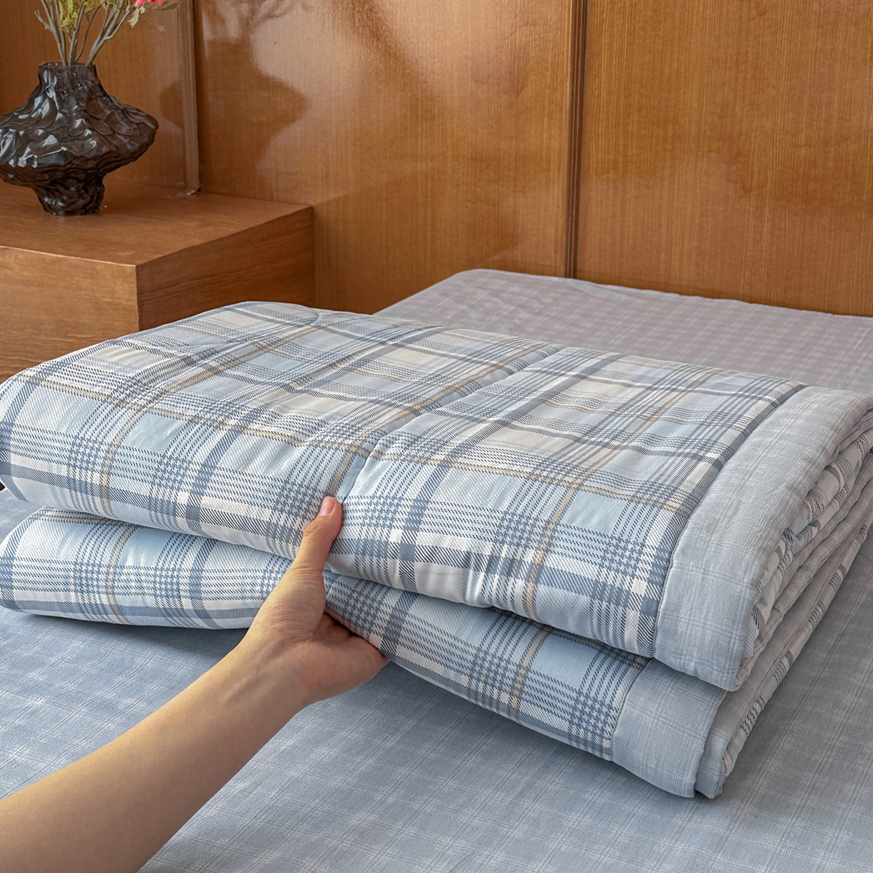 91家纺网 家纺一手货源 找家纺 尊妙被业 2026新款里外全棉100%新疆棉花夏被被子被芯-简约风 棱河