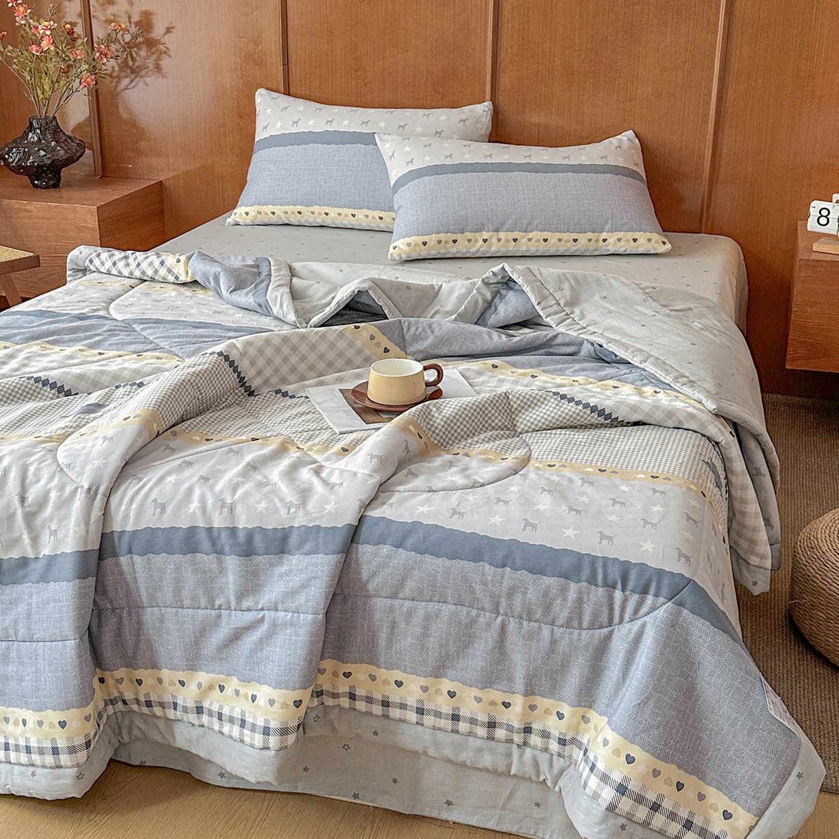 91家纺网 家纺一手货源 找家纺 尊妙被业 2026新款里外全棉100%新疆棉花夏被被子被芯-简约风 蓝星语