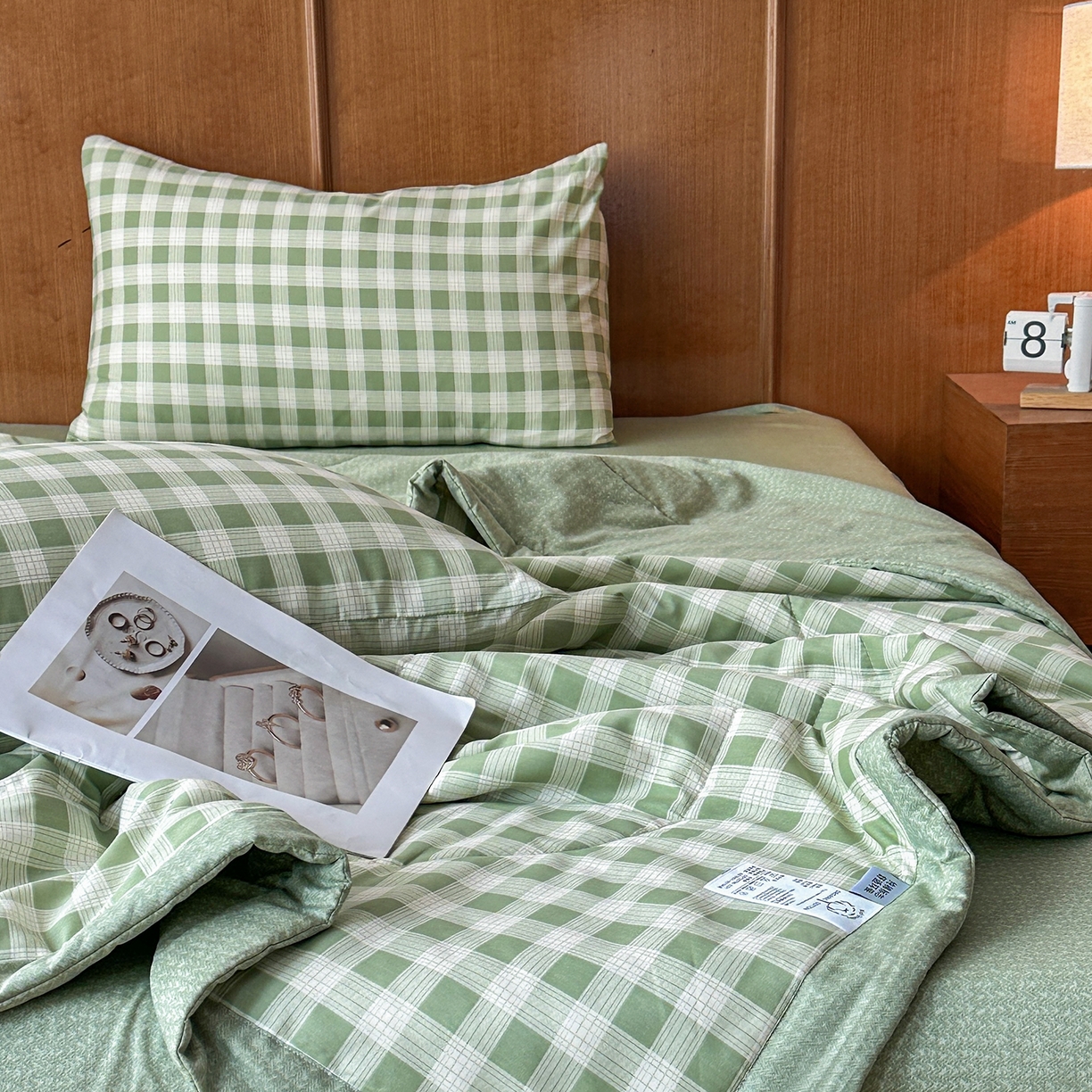 91家纺网 家纺一手货源 找家纺 尊妙被业 2026新款里外全棉100%新疆棉花夏被被子被芯-简约风 格瑞-绿