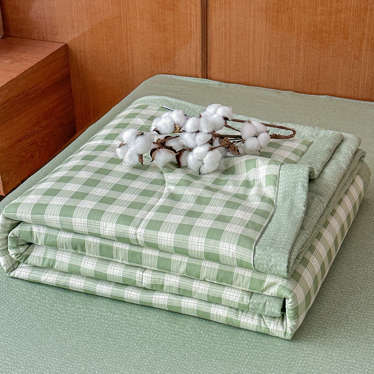 91家纺网 家纺一手货源 找家纺 尊妙被业 2026新款里外全棉100%新疆棉花夏被被子被芯-简约风 格瑞-绿