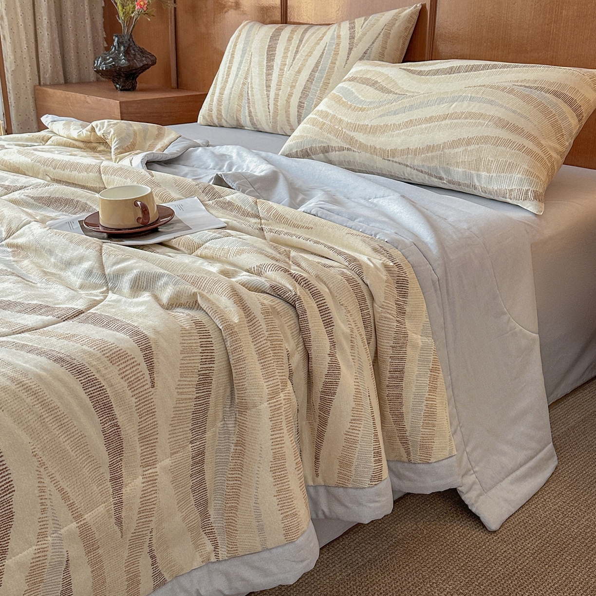 91家纺网 家纺一手货源 找家纺 尊妙被业 2026新款里外全棉100%新疆棉花夏被被子被芯-简约风 浪织纹