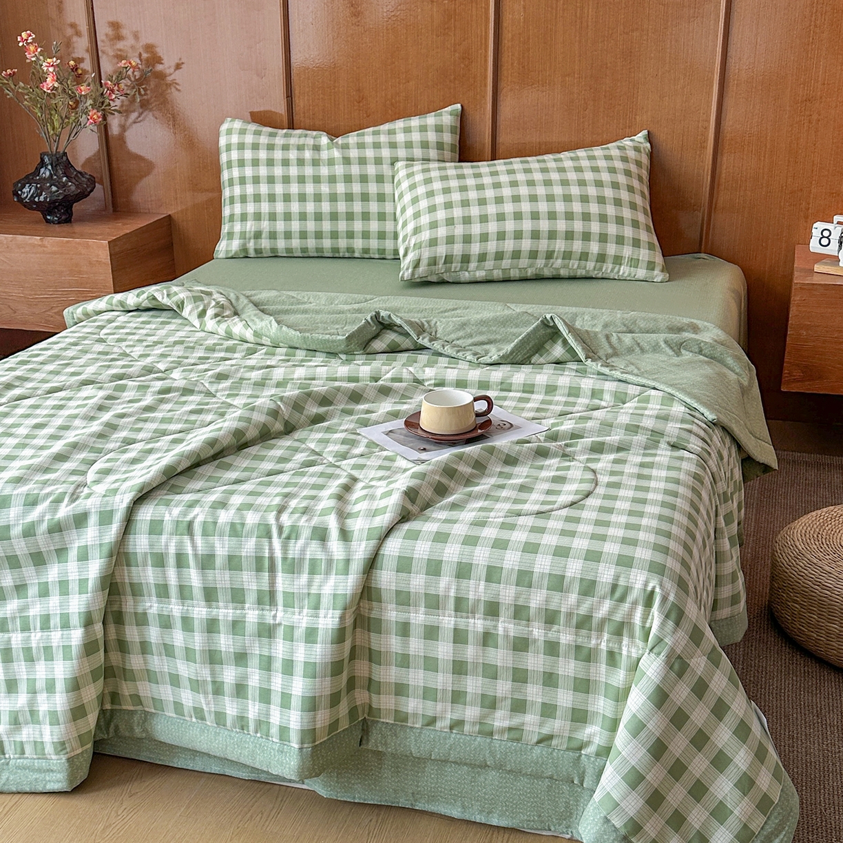 91家纺网 家纺一手货源 找家纺 尊妙被业 2026新款里外全棉100%新疆棉花夏被被子被芯-简约风 格瑞-绿