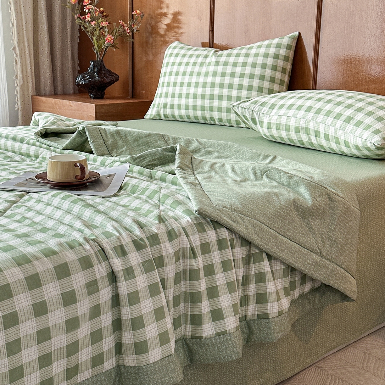 91家纺网 家纺一手货源 找家纺 尊妙被业 2026新款里外全棉100%新疆棉花夏被被子被芯-简约风 格瑞-绿