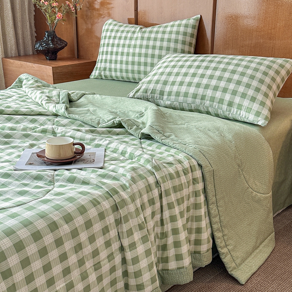 91家纺网 家纺一手货源 找家纺 尊妙被业 2026新款里外全棉100%新疆棉花夏被被子被芯-简约风 格瑞-绿