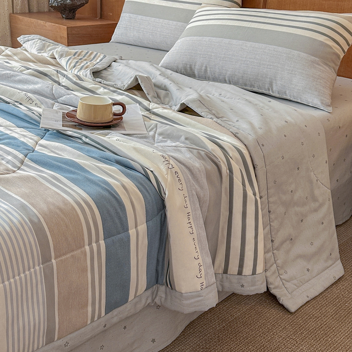 91家纺网 家纺一手货源 找家纺 尊妙被业 2026新款里外全棉100%新疆棉花夏被被子被芯-简约风 素纹小伴-兰