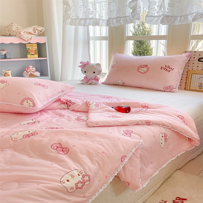 91家纺网 家纺一手货源 找家纺 2026新款A类针织棉被芯夏凉被春秋被冬被儿童学生成人冬被加厚被子大豆被—影棚图 蝴蝶结小猫