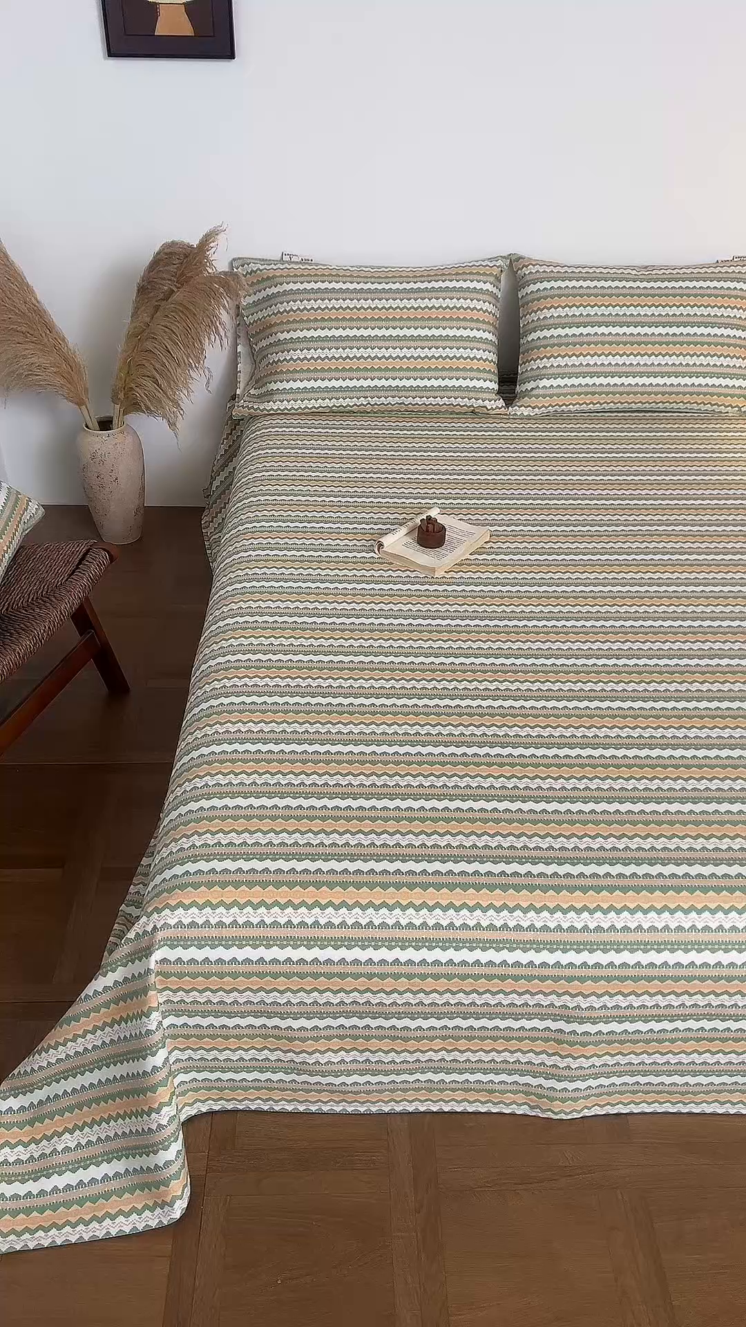 91家纺网 家纺一手货源 找家纺 春皖家纺 2026春夏新品简约款老粗布系列床单单品床单床单单件 羽安-绿