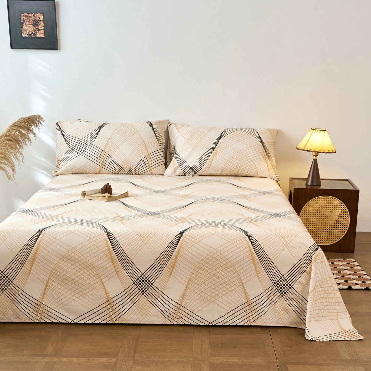 91家纺网 家纺一手货源 找家纺 春皖家纺 2026春夏新品简约款老粗布系列床单单品床单床单单件 月白