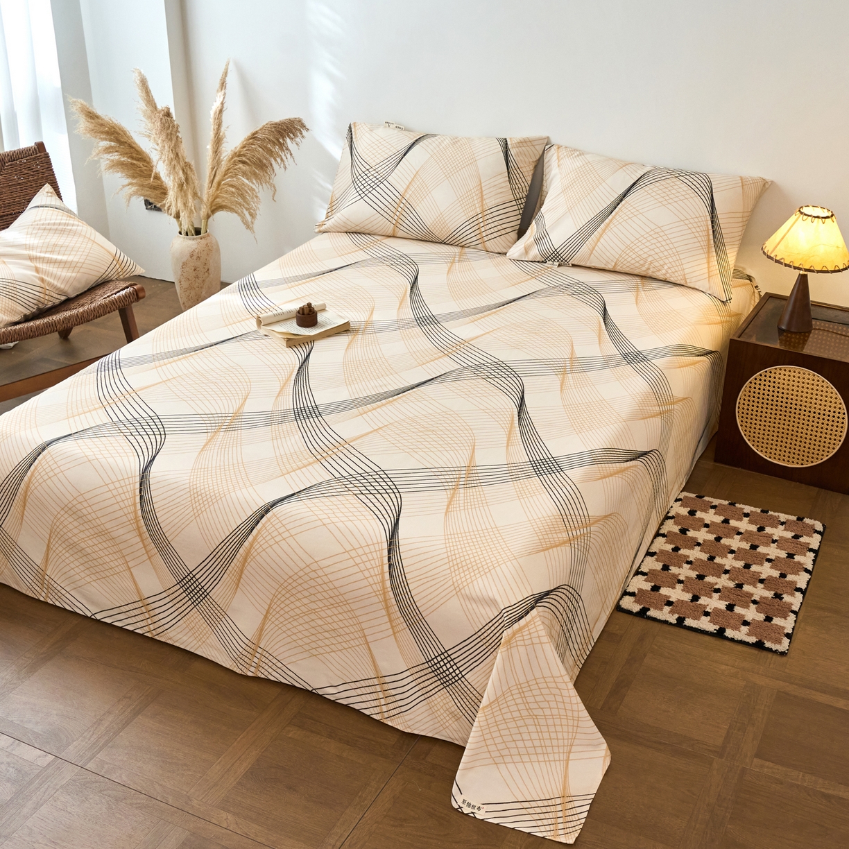 91家纺网 家纺一手货源 找家纺 春皖家纺 2026春夏新品简约款老粗布系列床单单品床单床单单件 月白