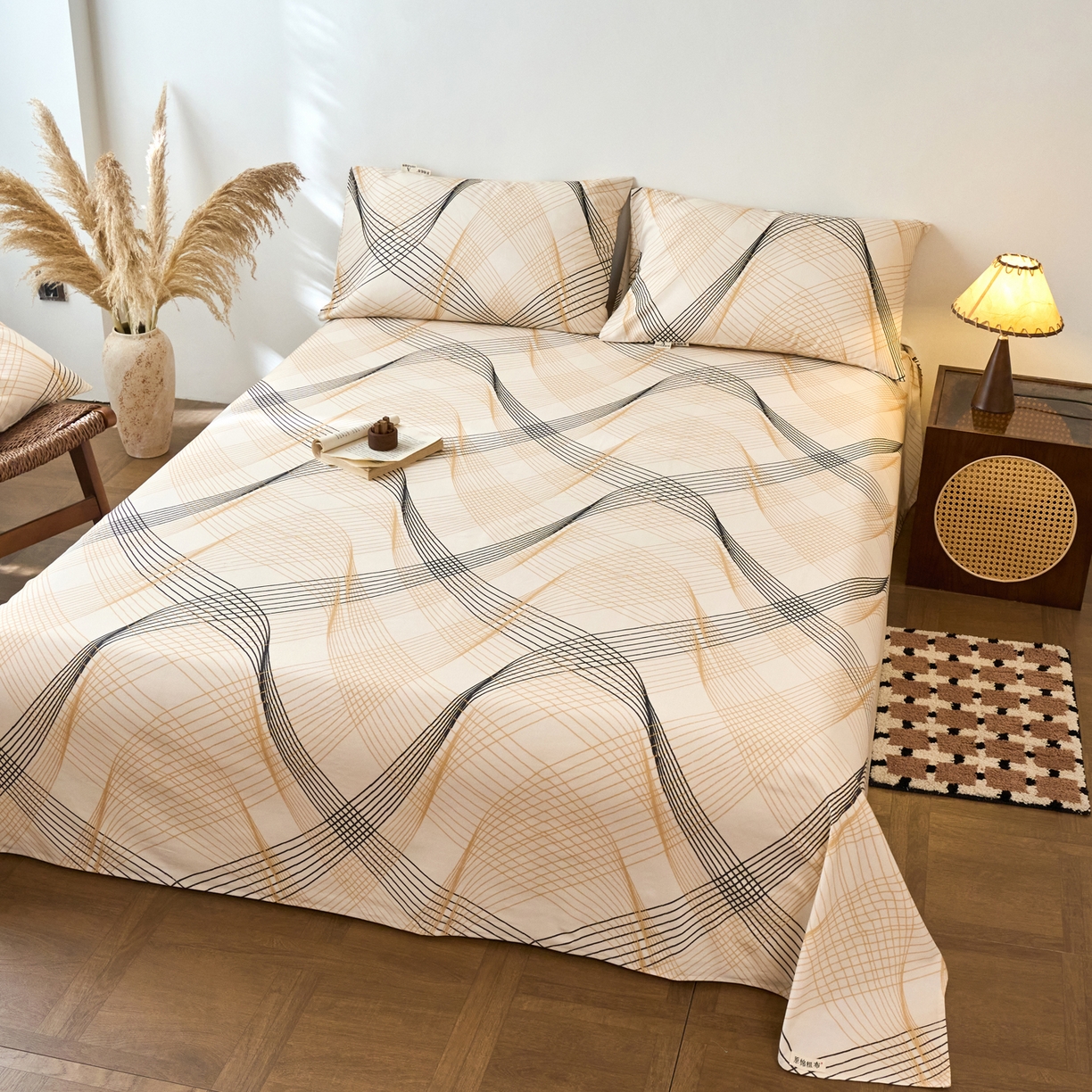 91家纺网 家纺一手货源 找家纺 春皖家纺 2026春夏新品简约款老粗布系列床单单品床单床单单件 月白