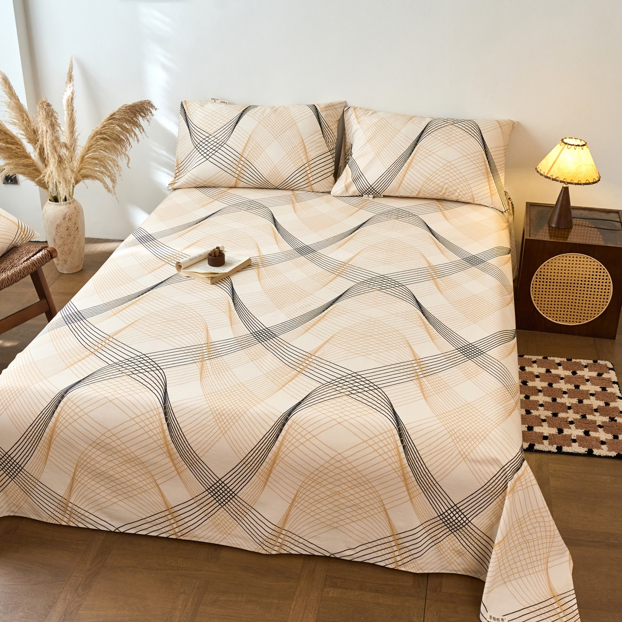 91家纺网 家纺一手货源 找家纺 春皖家纺 2026春夏新品简约款老粗布系列床单单品床单床单单件 月白