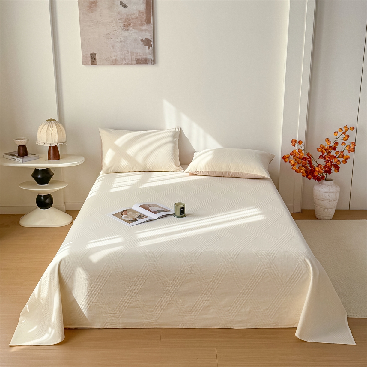 91家纺网 家纺一手货源 找家纺 （总）女子家纺 2026新款全棉厚织三层水洗色织提花床单