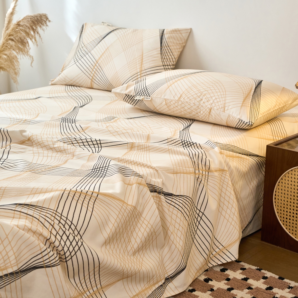 91家纺网 家纺一手货源 找家纺 春皖家纺 2026春夏新品简约款老粗布系列床单单品床单床单单件 月白