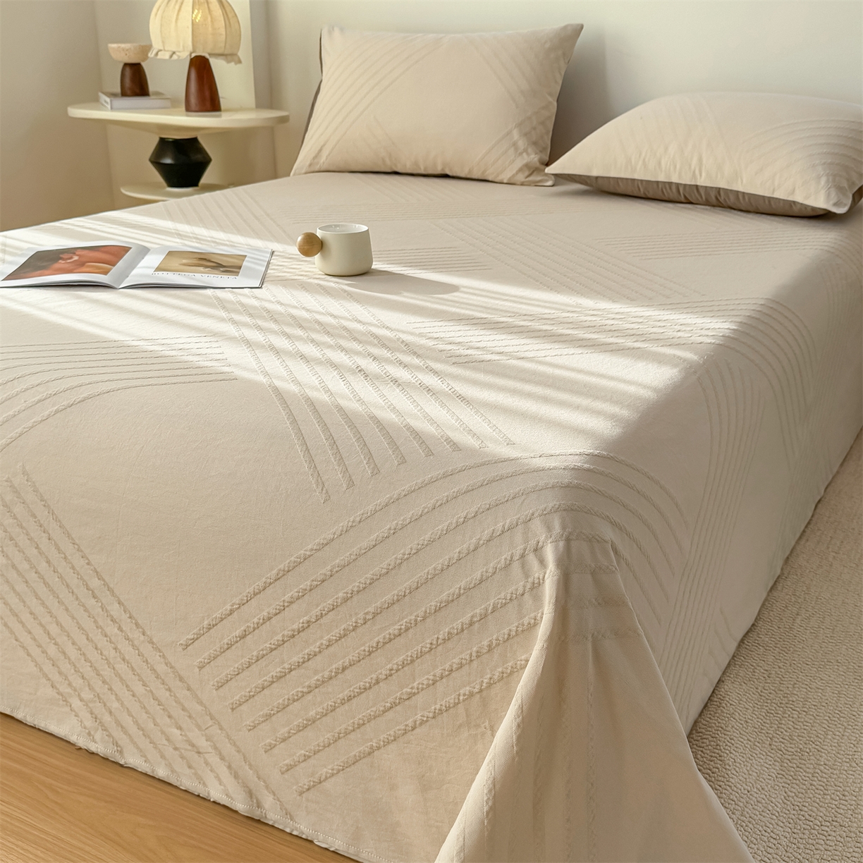 91家纺网 家纺一手货源 找家纺 （总）女子家纺 2026新款全棉厚织三层水洗色织提花床单