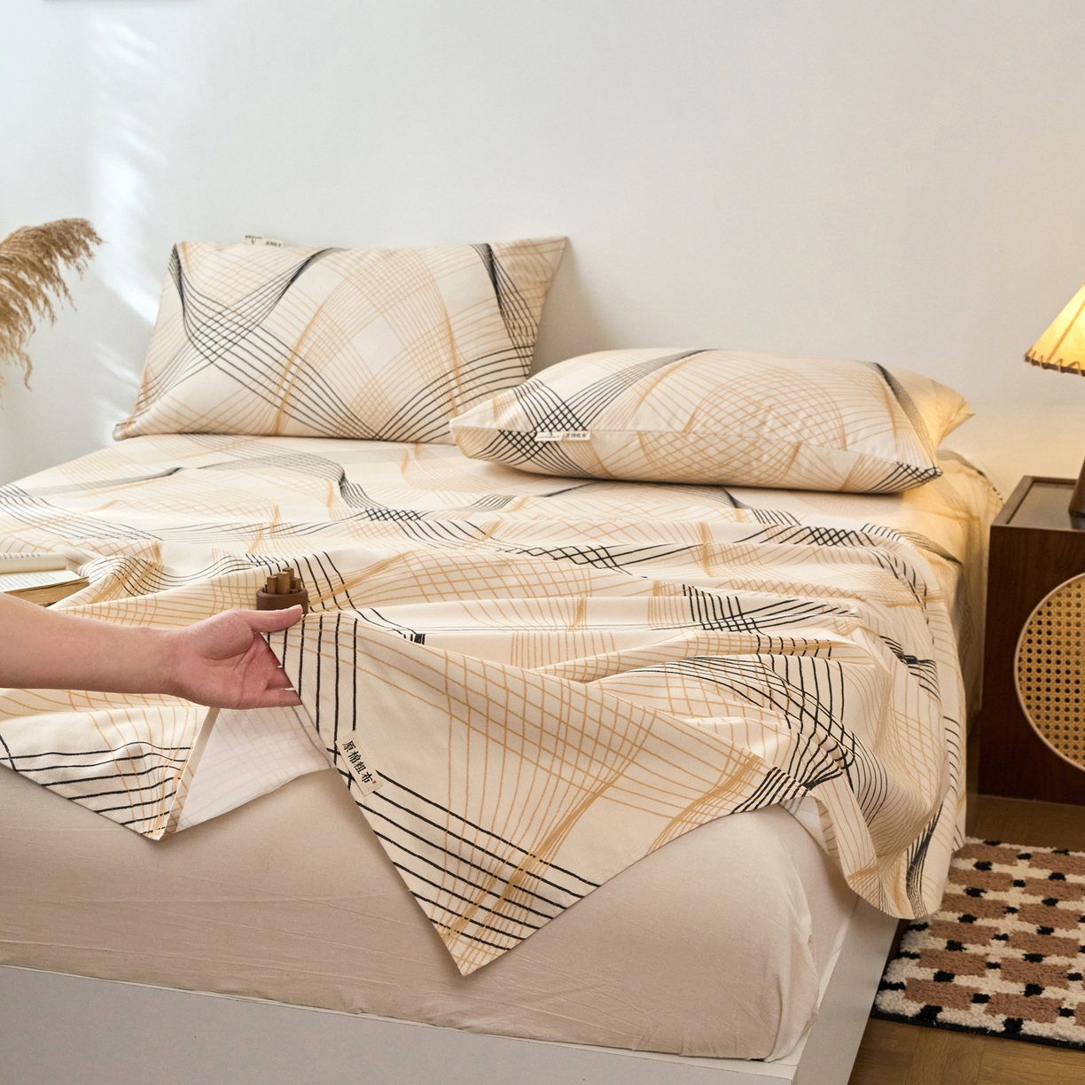 91家纺网 家纺一手货源 找家纺 春皖家纺 2026春夏新品简约款老粗布系列床单单品床单床单单件 月白