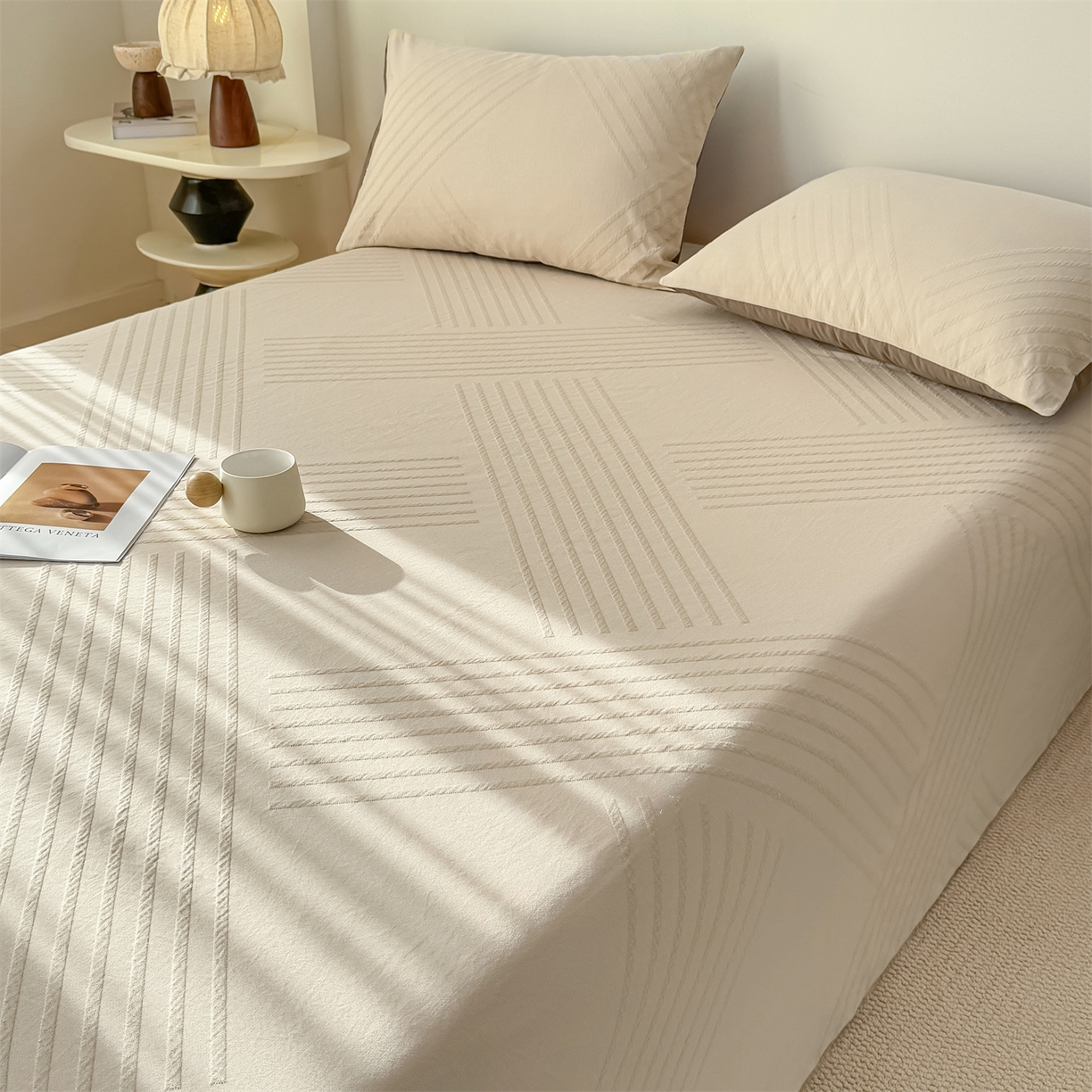 91家纺网 家纺一手货源 找家纺 （总）女子家纺 2026新款全棉厚织三层水洗色织提花床单