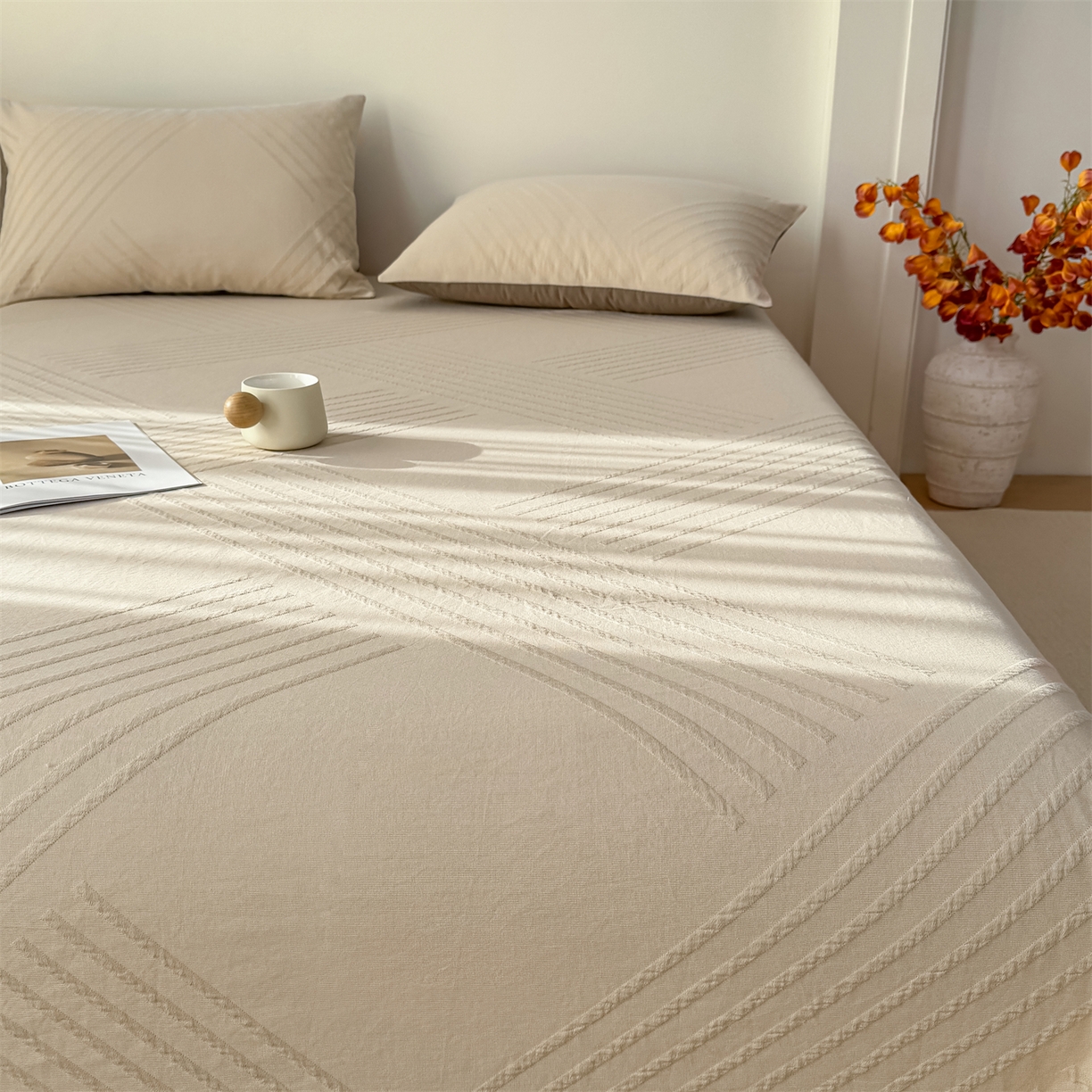 91家纺网 家纺一手货源 找家纺 （总）女子家纺 2026新款全棉厚织三层水洗色织提花床单