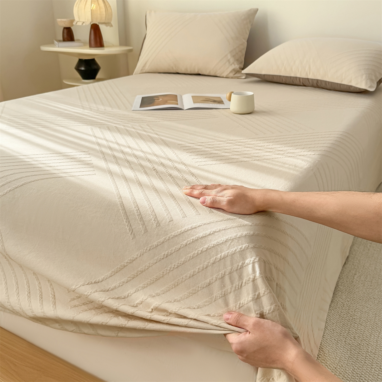 91家纺网 家纺一手货源 找家纺 （总）女子家纺 2026新款全棉厚织三层水洗色织提花床单