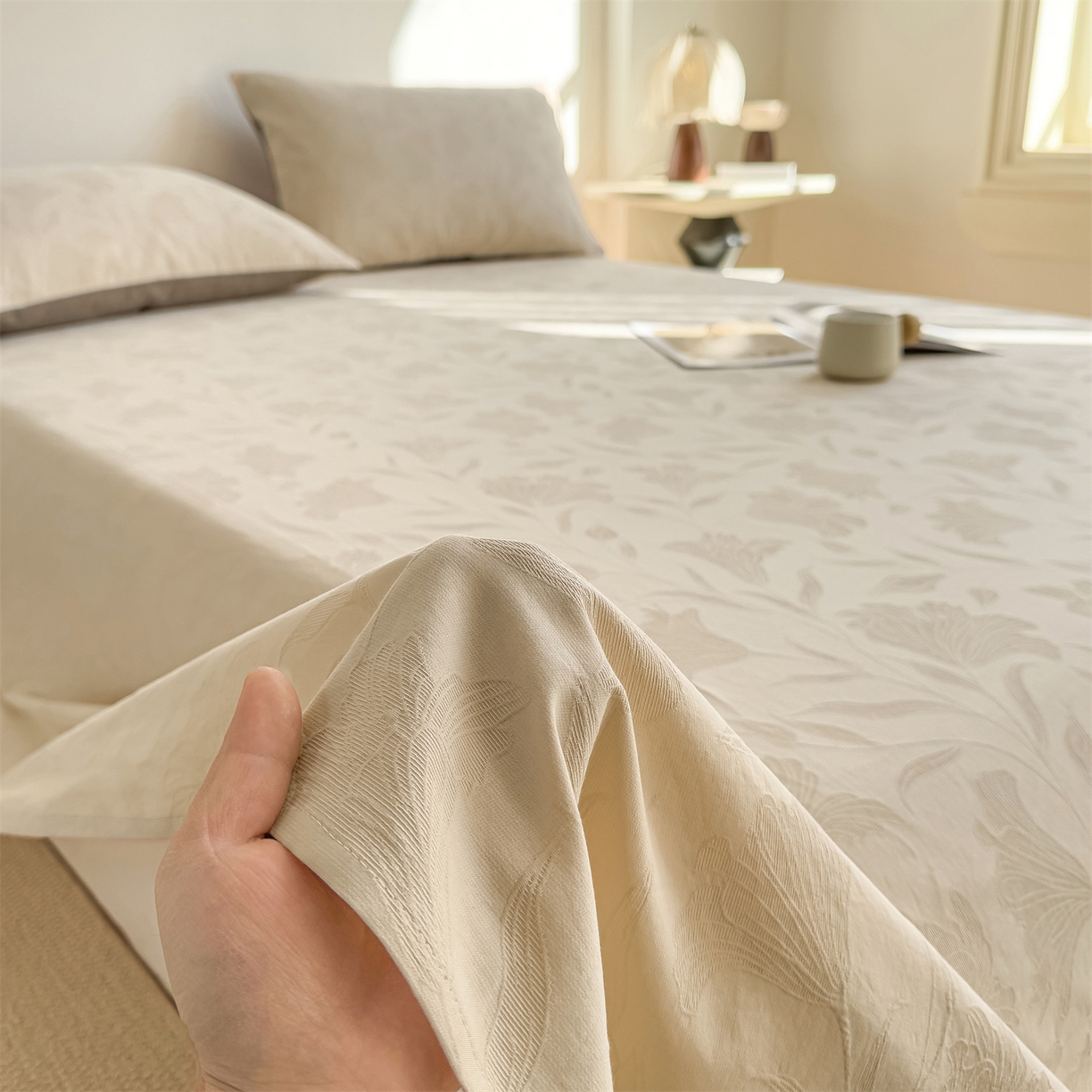 91家纺网 家纺一手货源 找家纺 女子家纺 2026新款全棉厚织三层水洗色织提花床单 芳菲-可可奶咖