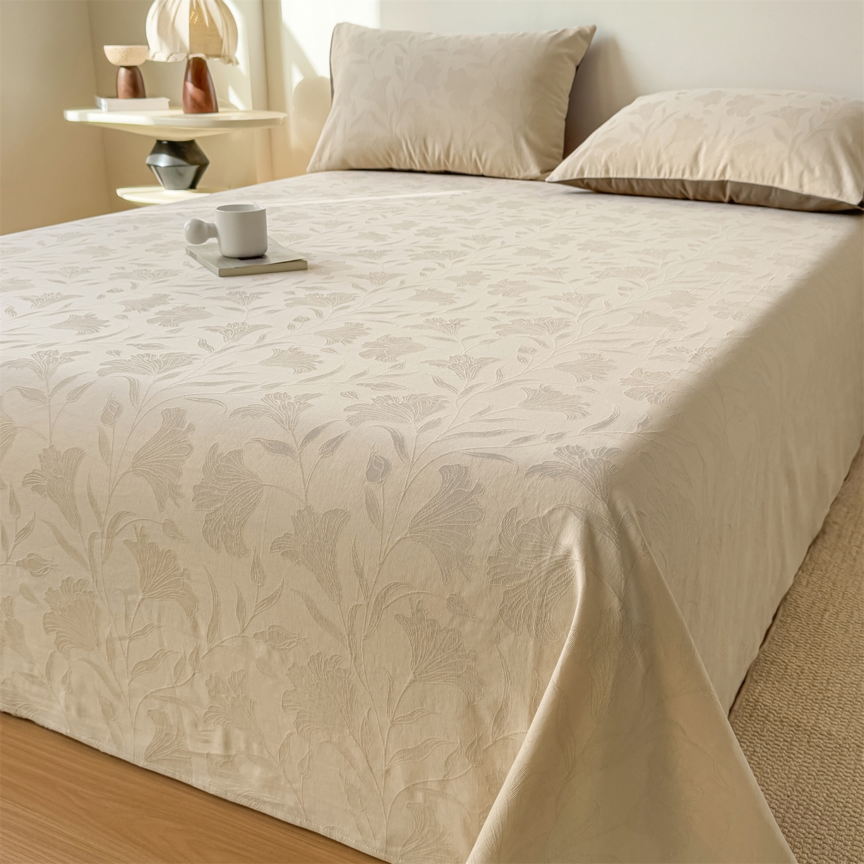 91家纺网 家纺一手货源 找家纺 女子家纺 2026新款全棉厚织三层水洗色织提花床单 芳菲-可可奶咖