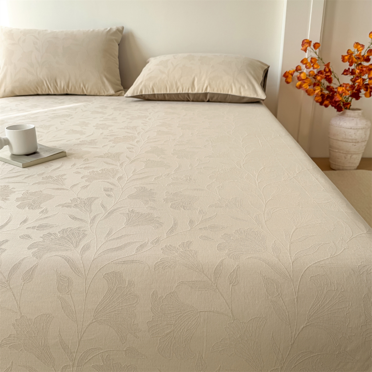 91家纺网 家纺一手货源 找家纺 女子家纺 2026新款全棉厚织三层水洗色织提花床单 芳菲-可可奶咖