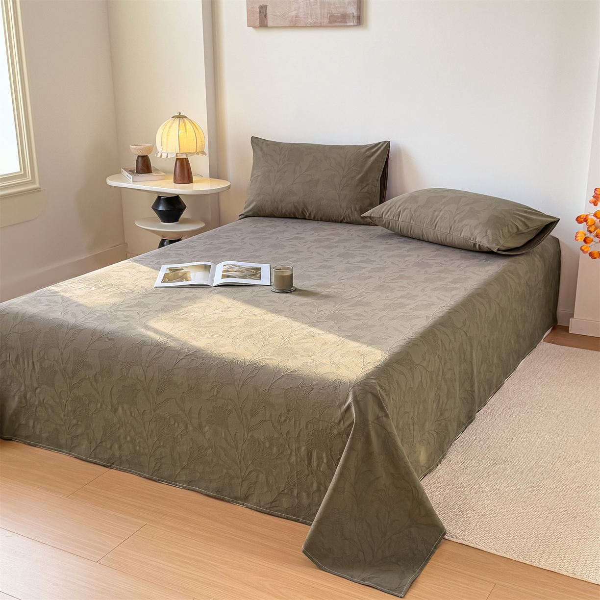 91家纺网 家纺一手货源 找家纺 女子家纺 2026新款全棉厚织三层水洗色织提花床单 芳菲-摩卡