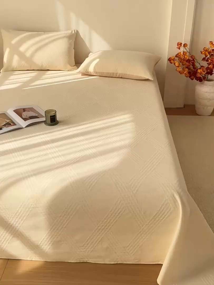 91家纺网 家纺一手货源 找家纺 （总）女子家纺 2026新款全棉厚织三层水洗色织提花床单