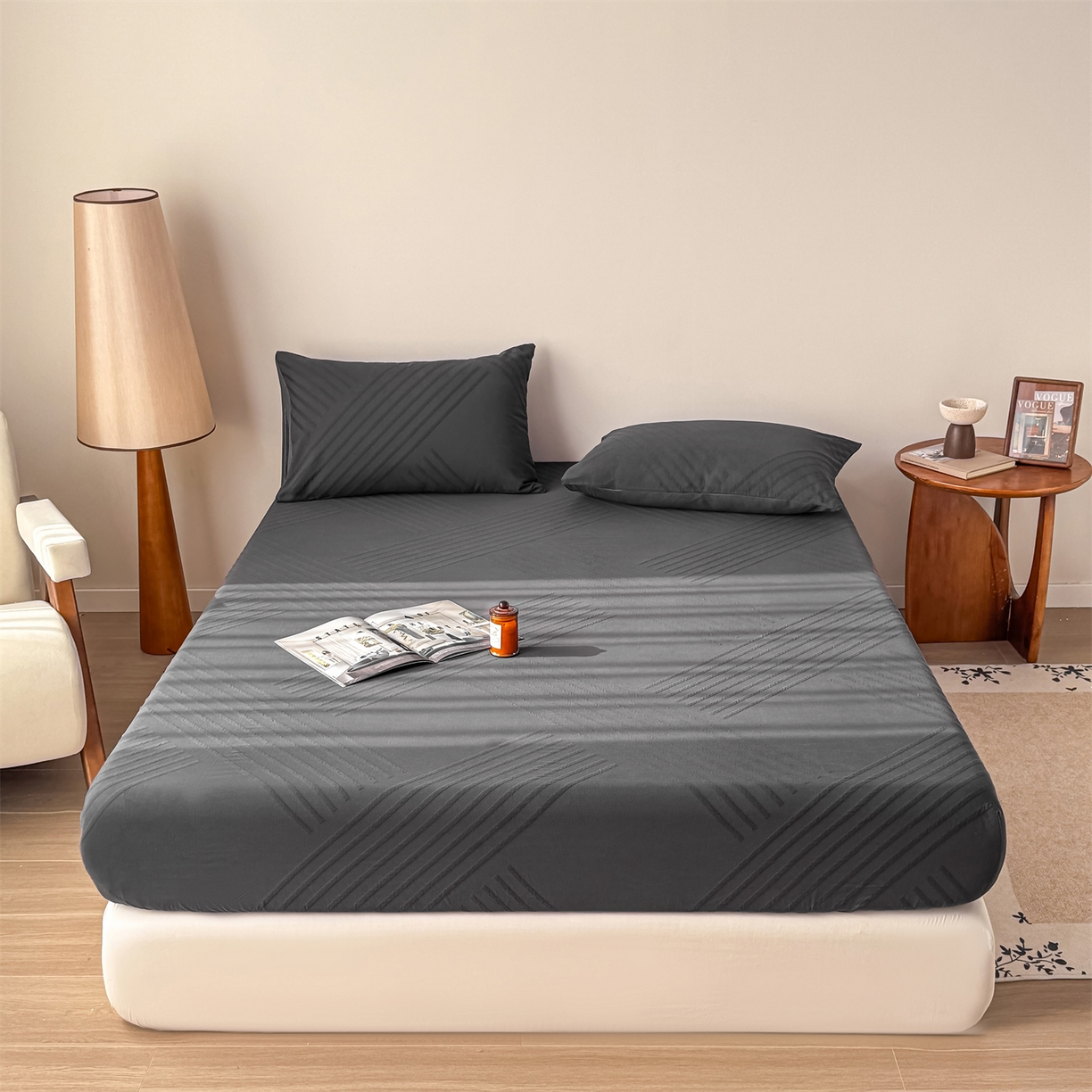 91家纺网 家纺一手货源 找家纺 （总）女子家纺 2026新款全棉厚织三层水洗色织提花床笠