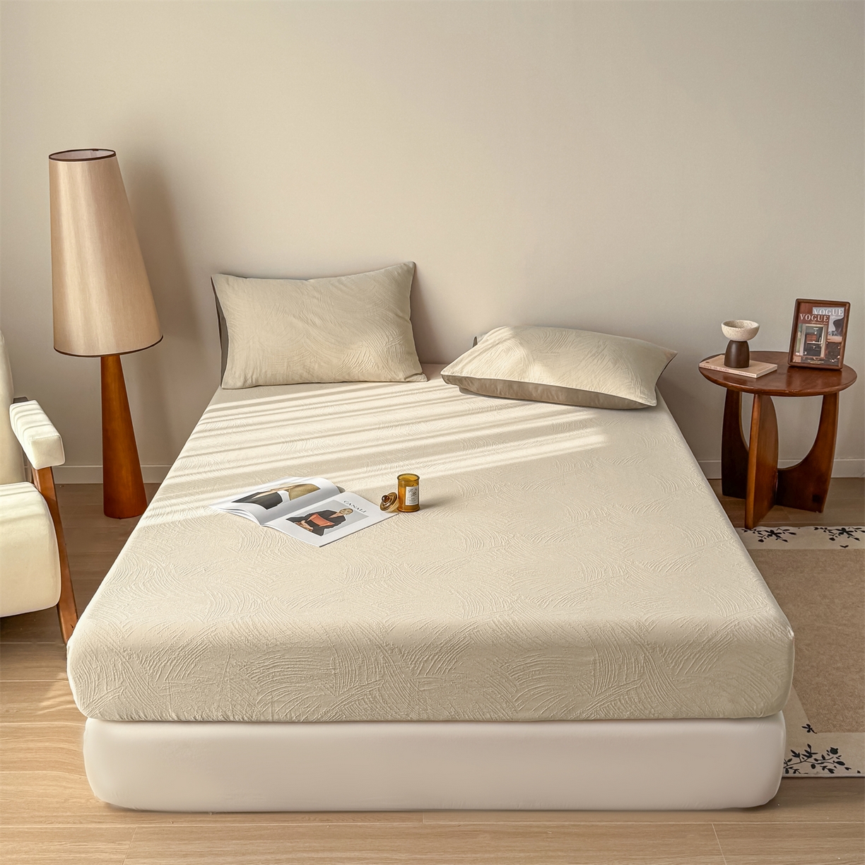 91家纺网 家纺一手货源 找家纺 （总）女子家纺 2026新款全棉厚织三层水洗色织提花床笠