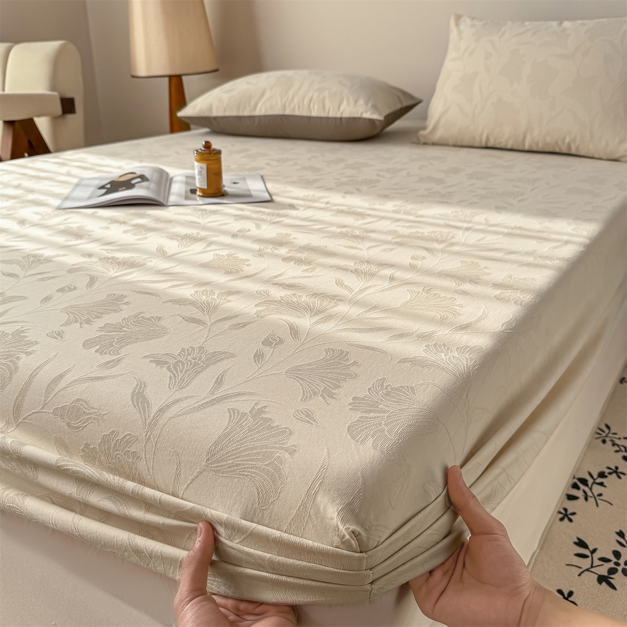 91家纺网 家纺一手货源 找家纺 （总）女子家纺 2026新款全棉厚织三层水洗色织提花床笠