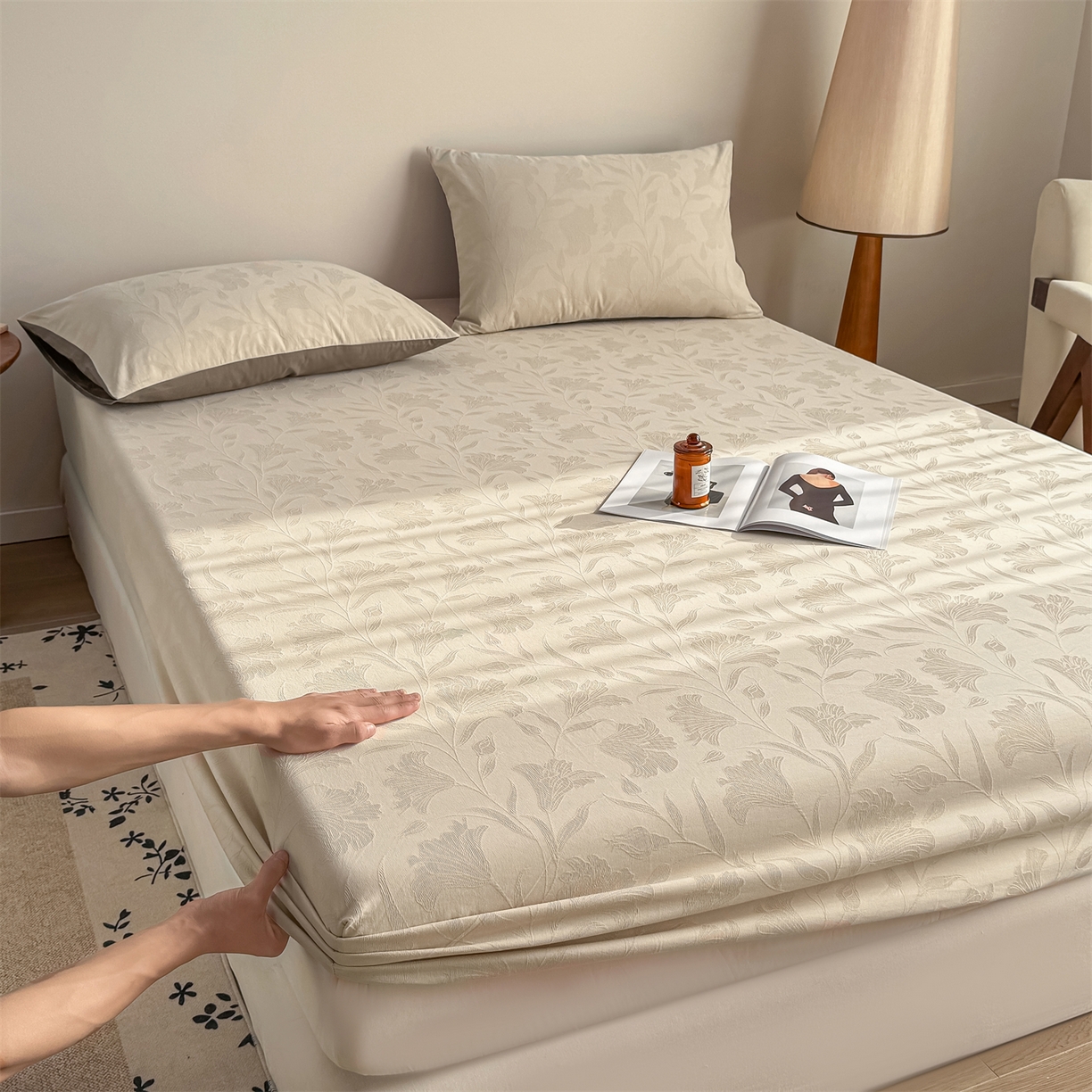 91家纺网 家纺一手货源 找家纺 （总）女子家纺 2026新款全棉厚织三层水洗色织提花床笠