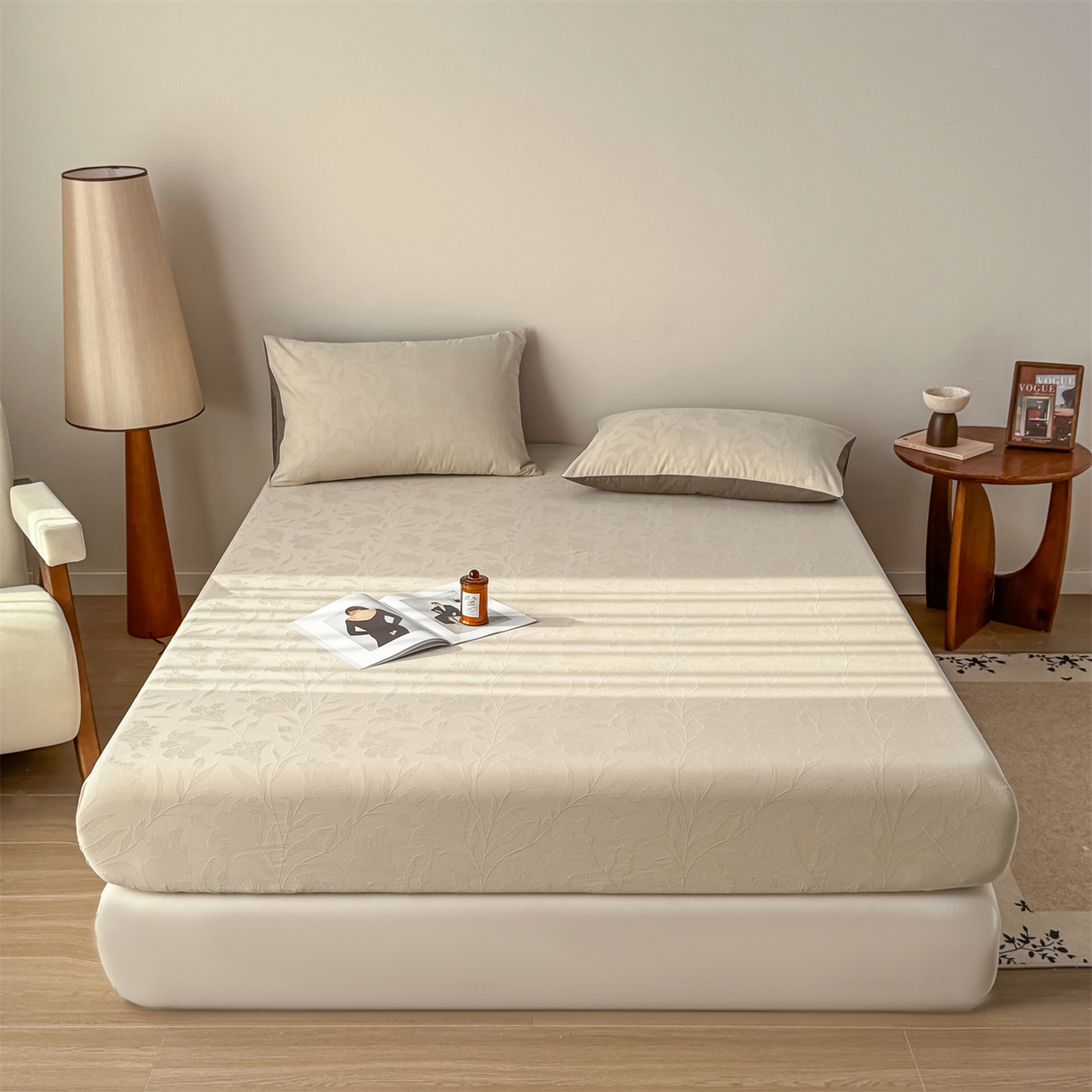 女子家纺 2026新款全棉厚织三层水洗色织提花床笠 芳菲-可可奶咖