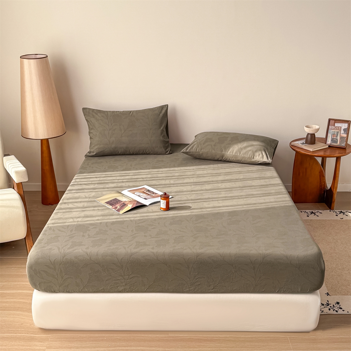 女子家纺 2026新款全棉厚织三层水洗色织提花床笠 芳菲-摩卡