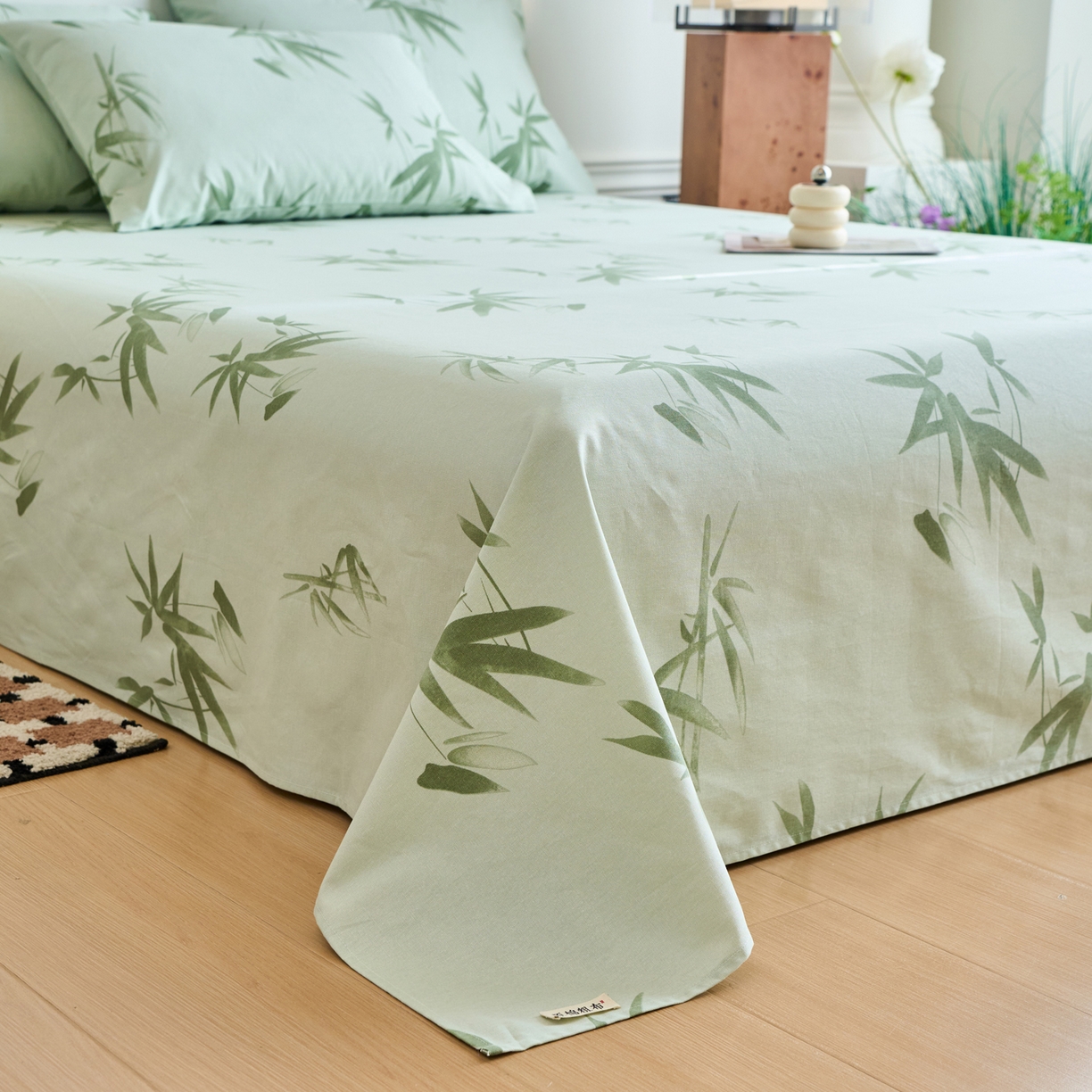 91家纺网 家纺一手货源 找家纺 春皖家纺 2026春夏新品简约款老粗布系列床单单品床单床单单件 竹影（无印款）