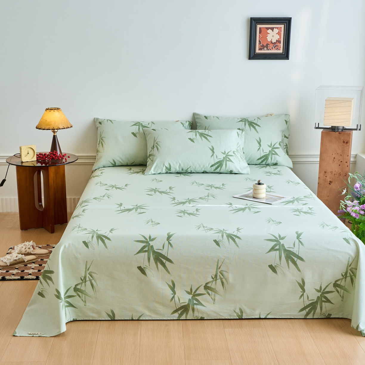 91家纺网 家纺一手货源 找家纺 春皖家纺 2026春夏新品简约款老粗布系列床单单品床单床单单件 竹影（无印款）