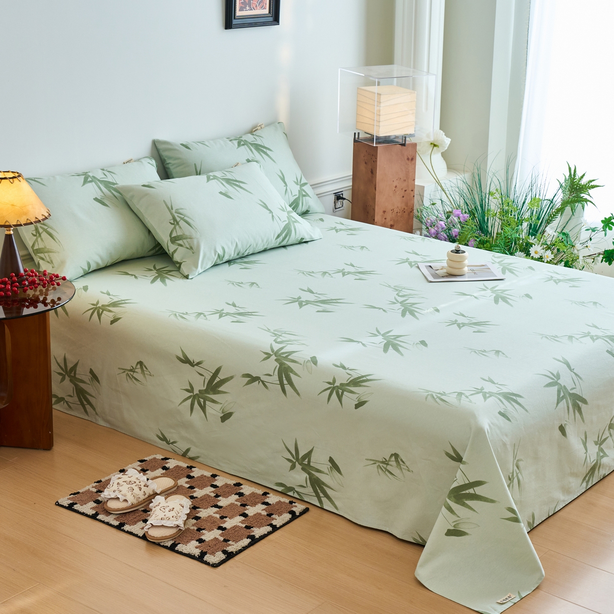 91家纺网 家纺一手货源 找家纺 春皖家纺 2026春夏新品简约款老粗布系列床单单品床单床单单件 竹影（无印款）