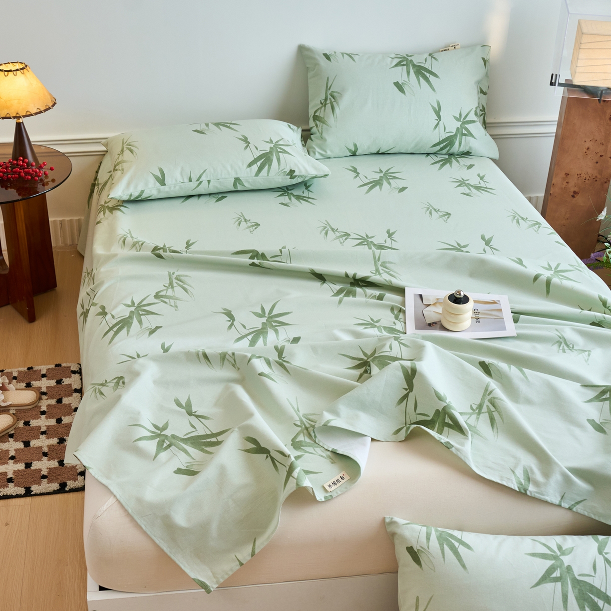 91家纺网 家纺一手货源 找家纺 春皖家纺 2026春夏新品简约款老粗布系列床单单品床单床单单件 竹影（无印款）