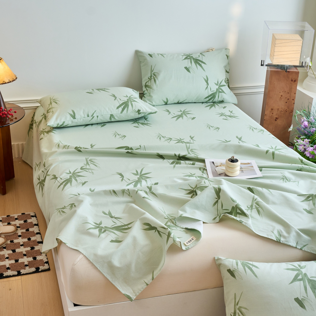 91家纺网 家纺一手货源 找家纺 春皖家纺 2026春夏新品简约款老粗布系列床单单品床单床单单件 竹影（无印款）