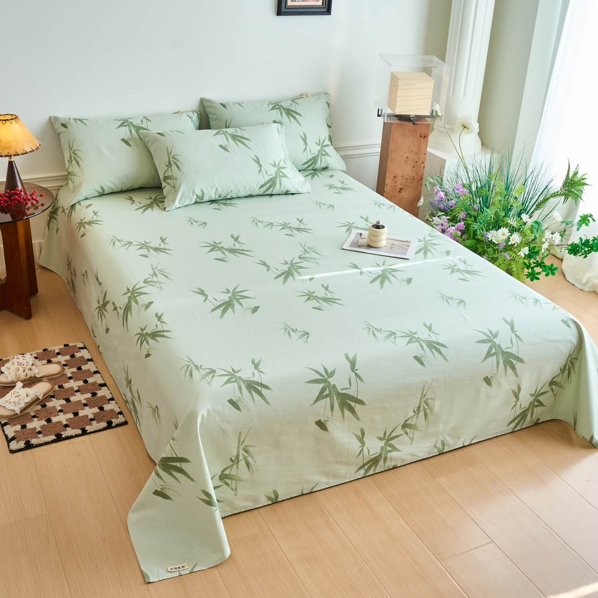 91家纺网 家纺一手货源 找家纺 春皖家纺 2026春夏新品简约款老粗布系列床单单品床单床单单件 竹影（无印款）