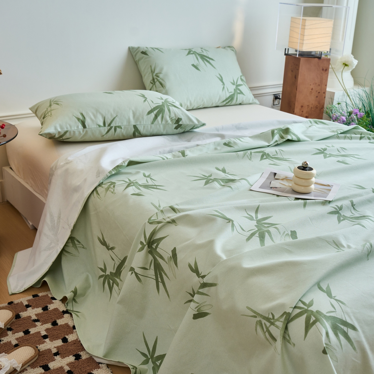 91家纺网 家纺一手货源 找家纺 春皖家纺 2026春夏新品简约款老粗布系列床单单品床单床单单件 竹影（无印款）